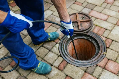 Plumber cleaning an outdoor sewer drain in Plant City