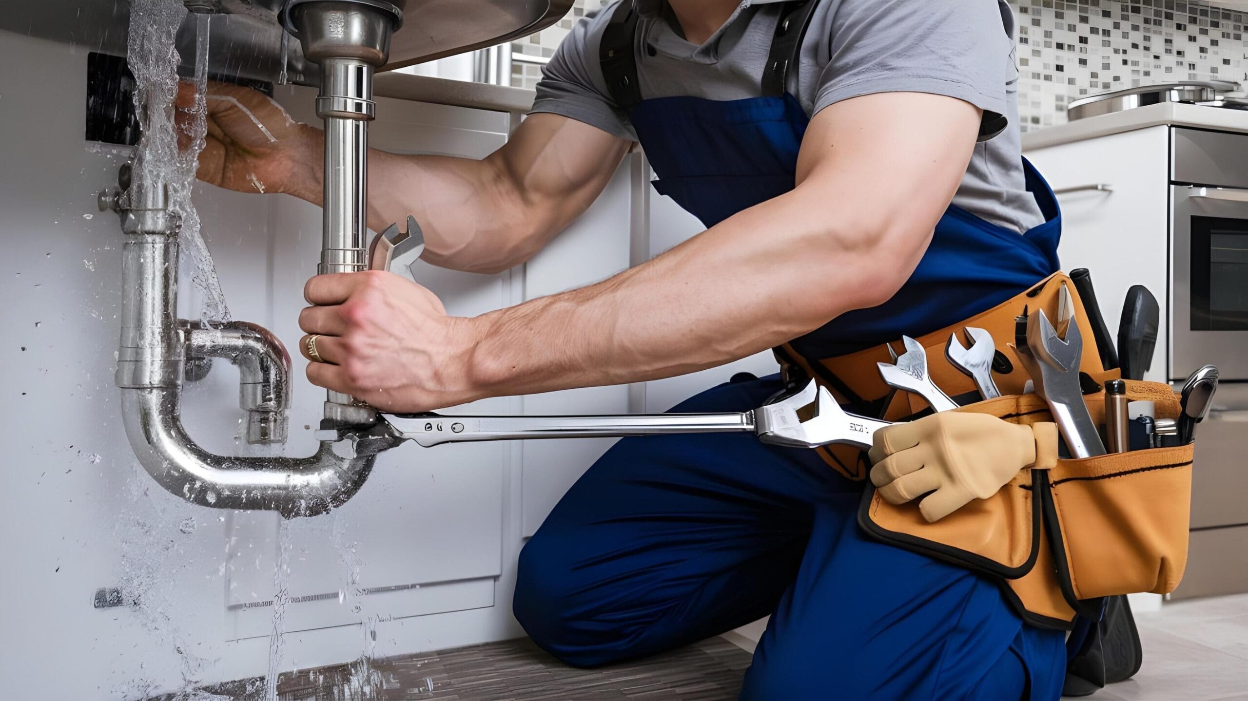 Plumber tightening a residential plumbing pipe in Plant City